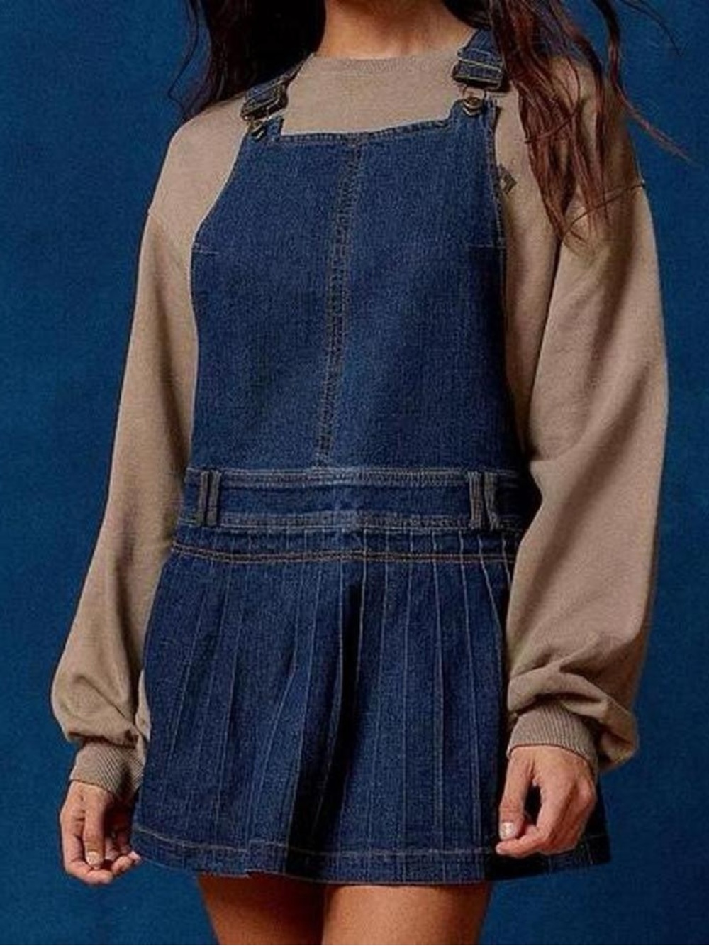 BDG Denim Pinafore Dress Overall Jeans Dungarees Pleated Skirt Mini Y2K boho